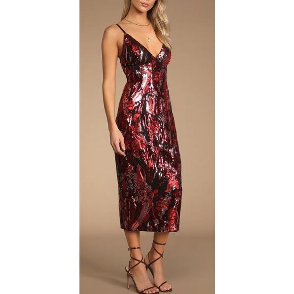 Lulus Dresses & Skirts - Lulu's Red Multi Sequin Midi Dress in Red sz S NWOT